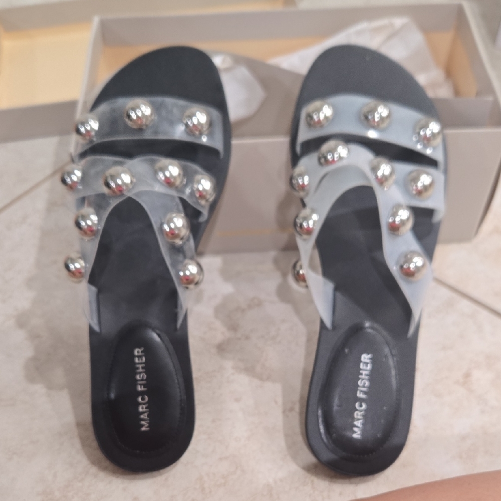 Marc Fisher Black Sandals with Silver Accents